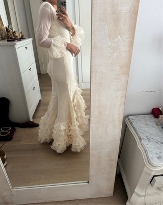 Traje Gitana Flamenca Beige/Blanco