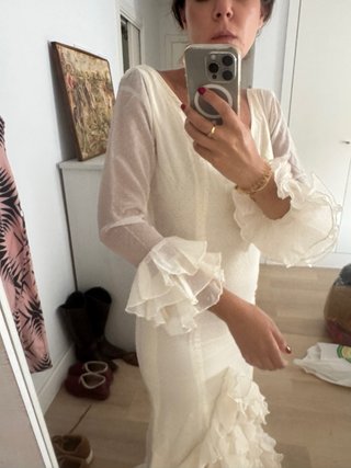 Traje Gitana Flamenca Beige/Blanco