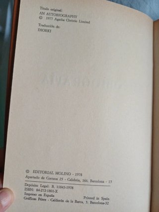 Autobiografía - Agatha Christie, 1ª edición 1978