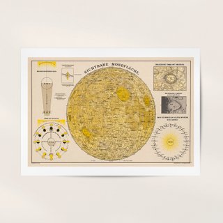 LAMINA MAPA LUNAR ADOLPH HARTLEBEN 1888 ASTRONOMIA