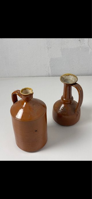 Coppia Antiche Oliere Terracotta Smaltata