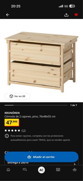 Cómoda IKEA KRONÖREN 2 Cajones Pino