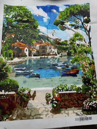 Cuadro paisaje marino hecho a mano -Incluye marco