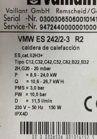 REPUESTOS DE CALDERA VAILLANT 242/2-3 R2