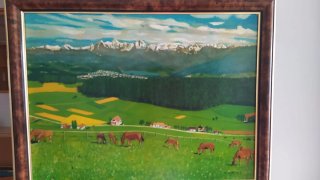 Cuadro al óleo paisaje montañas