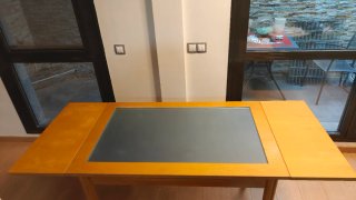 Mesa extensible madera y cristal 110x70