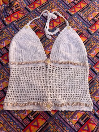 Top Crochet blanco roto, Talla S