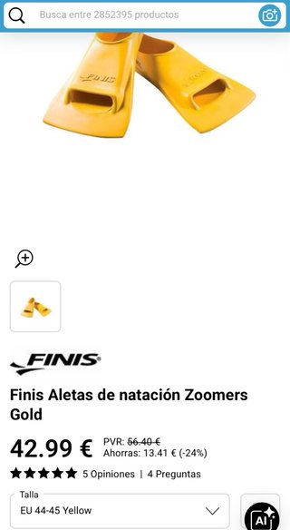 Aletas Natación Finis Zoomers Gold 44/45