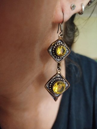 Pendientes Plata con Pedrería Amarilla