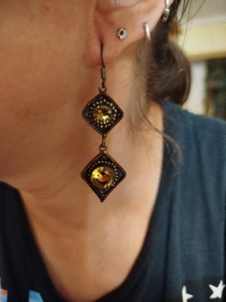 Pendientes Plata con Pedrería Amarilla