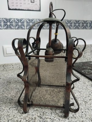 Lámpara Farol Forja y Cristal