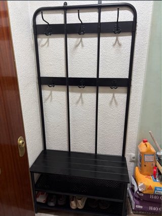 Perchero de forja negro con banco y zapatero