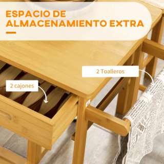 Mesa y 2 Taburetes Cocina Bambú
