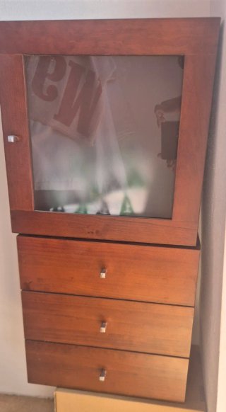 Armario baño madera y cristal