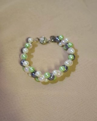 Braccialetto perline grigio e verde