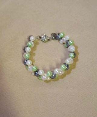 Braccialetto perline grigio e verde