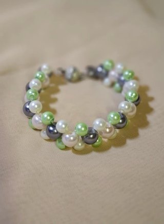 Braccialetto perline grigio e verde