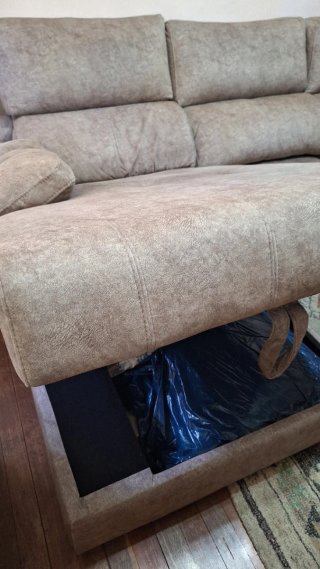 Sofá chaiselongue tela beige/marrón