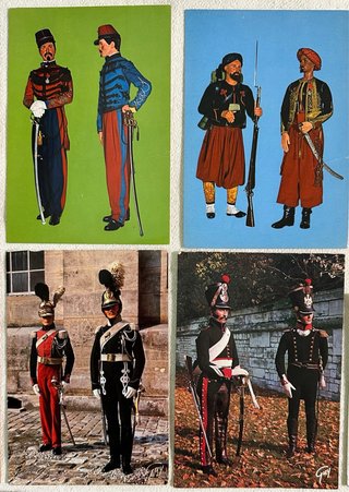 22 viejas postales, uniformes militares franceses.