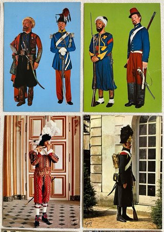 22 viejas postales, uniformes militares franceses.