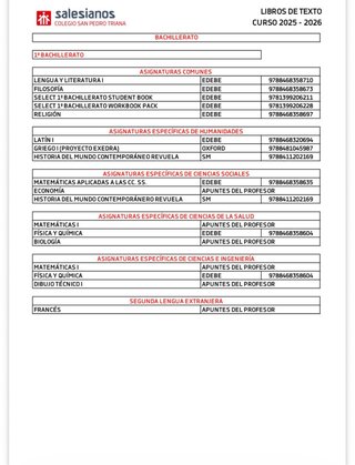 Libros 1º bachillerato Salesianos triana