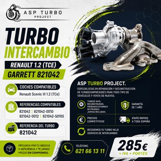 TURBO INTERCAMBIO RENAULT 1.2 (TCE) GARRETT 821042