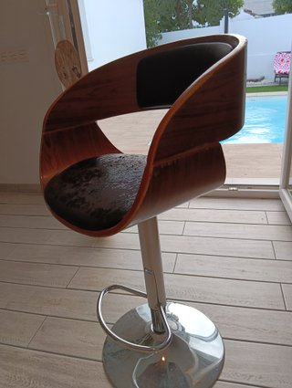 Taburete vintage regulable madera, piel y metal
