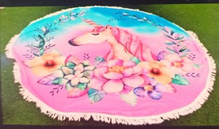 Toalla Redonda Unicornio Flores