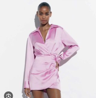 Vestido ZARA Satén Rosa Talla XL