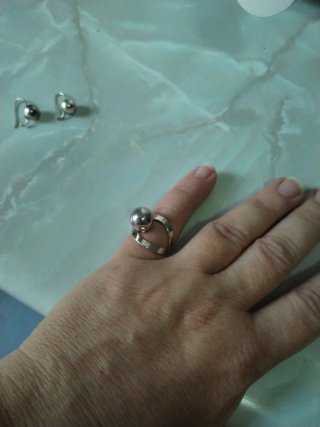 Conjunto Anillo y Pendientes Bolas Plata