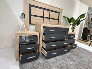 ️ Pack dormitorio completo – Cabecero + 2 mesitas + cómoda