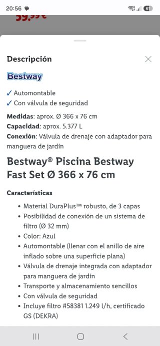 Piscina Bestway Azul y Blanca