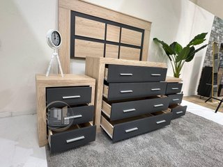 ️ Pack dormitorio completo – Cabecero + 2 mesitas + cómoda