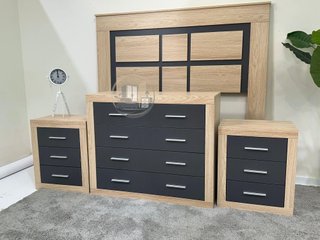 ️ Pack dormitorio completo – Cabecero + 2 mesitas + cómoda