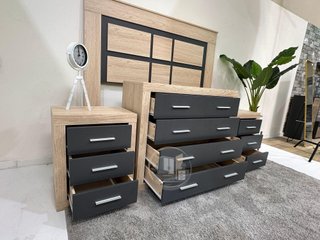 ️ Pack dormitorio completo – Cabecero + 2 mesitas + cómoda