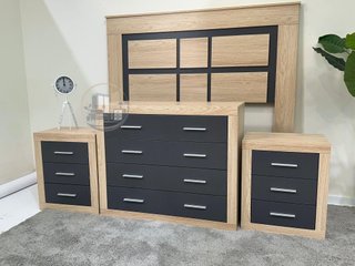 ️ Pack dormitorio completo – Cabecero + 2 mesitas + cómoda