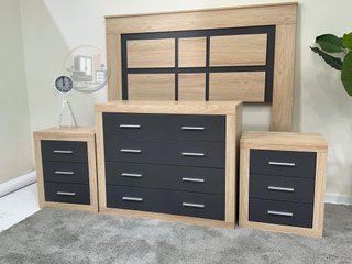 ️ Pack dormitorio completo – Cabecero + 2 mesitas + cómoda