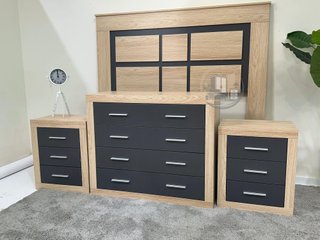 ️ Pack dormitorio completo – Cabecero + 2 mesitas + cómoda