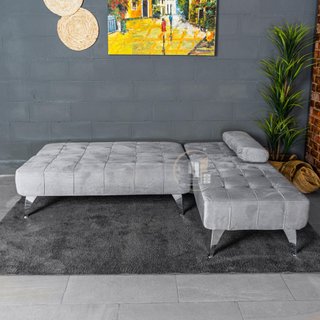Sofá-cama chaise-longue gris terciopelo