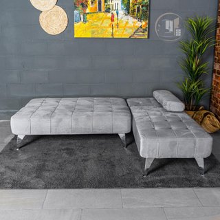 Sofá-cama chaise-longue gris terciopelo