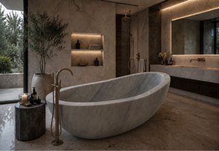 Bañera de mármol blanco veteado