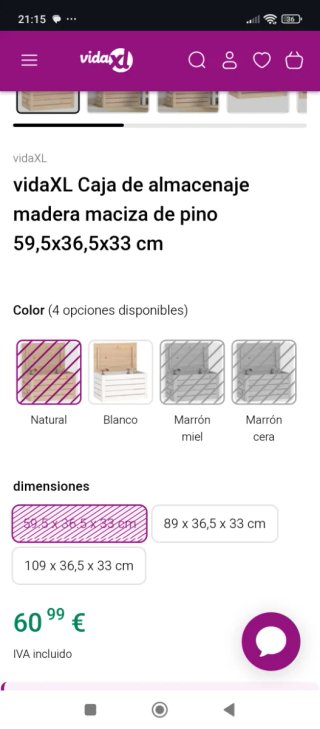 Caja de almacenaje de pino macizo