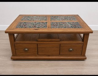 Mesa de centro de madera con tapa de cristal