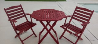 Conjunto Mesa y 2 Sillas Jardín Madera Roja