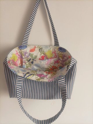 Bolso Tote Rayas Azul y Blanco