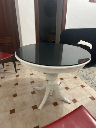 Mesa redonda cristal y madera