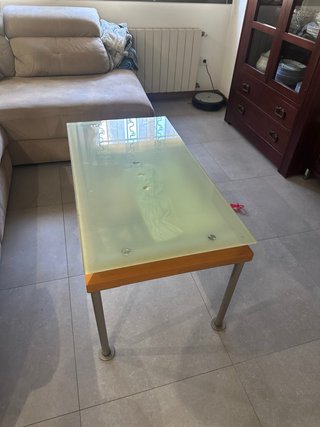 Mesa centro elevable cristal y madera