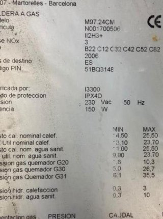 REPUESTOS DE CALDERA MANAUT MURA M97 24 CM
