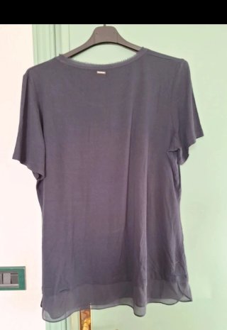 T-shirt con balza trasparente in viscosa