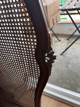 Cabezal cama madera y ratán antiguo